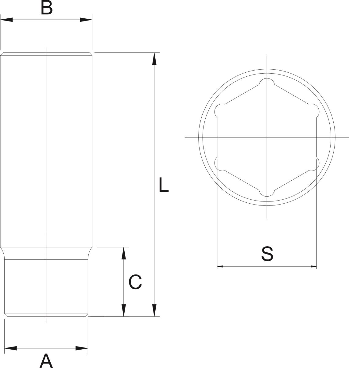 JTC-47608 ĐẦU TUÝP TRẮNG DÀI LỤC GIÁC 6PT.DR 1/2" 2